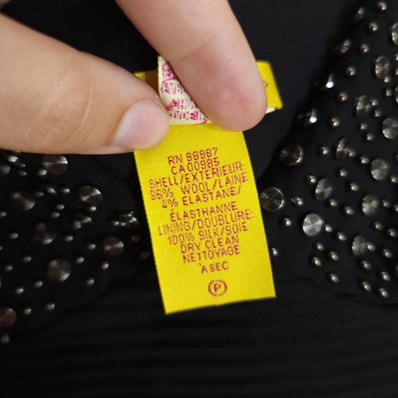 Catherine Malandrino Dress Black Wool Studded Grommet Eyelet Slip Y2K Runway 2 - Picture 8 of 12